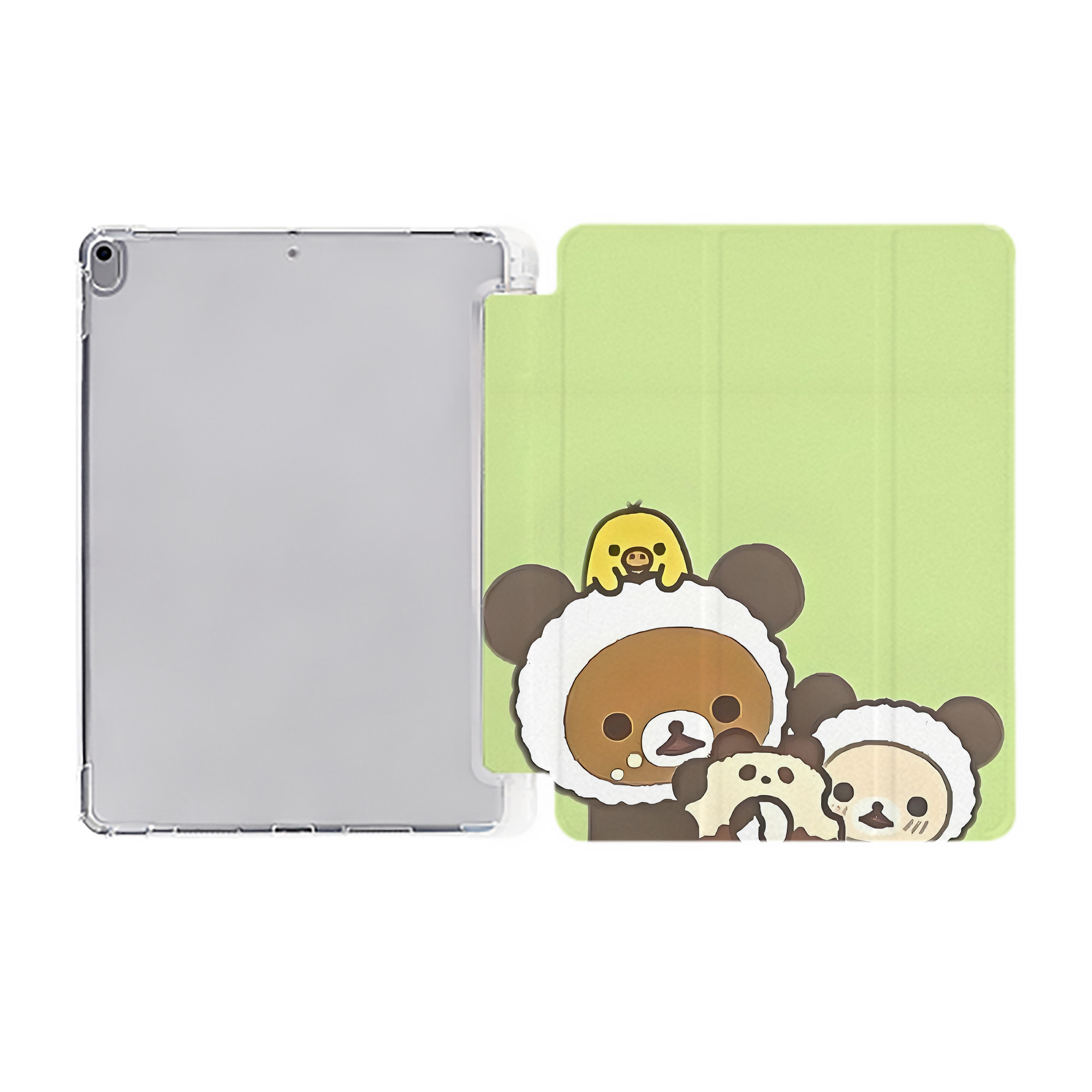 （画像用） リラックマ リラックマ キイロイトリ Rilakkuma Korilakkuma Kiiroitori IPad ケース ペン収納付き 三つ折りスタンド PUレザー×シリコン 対応機種9.5/10.5/10.9インチ